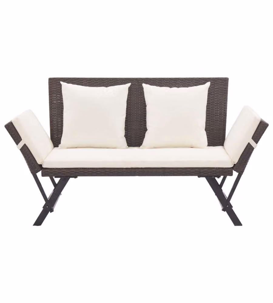 Panchina da Giardino con Cuscini 176 cm Marrone in Polyrattan
