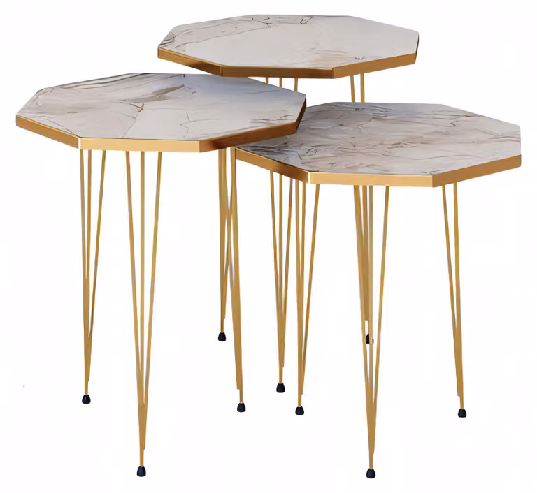 Elegantes beige Couchtisch-Set aus Holz und Edelstahl