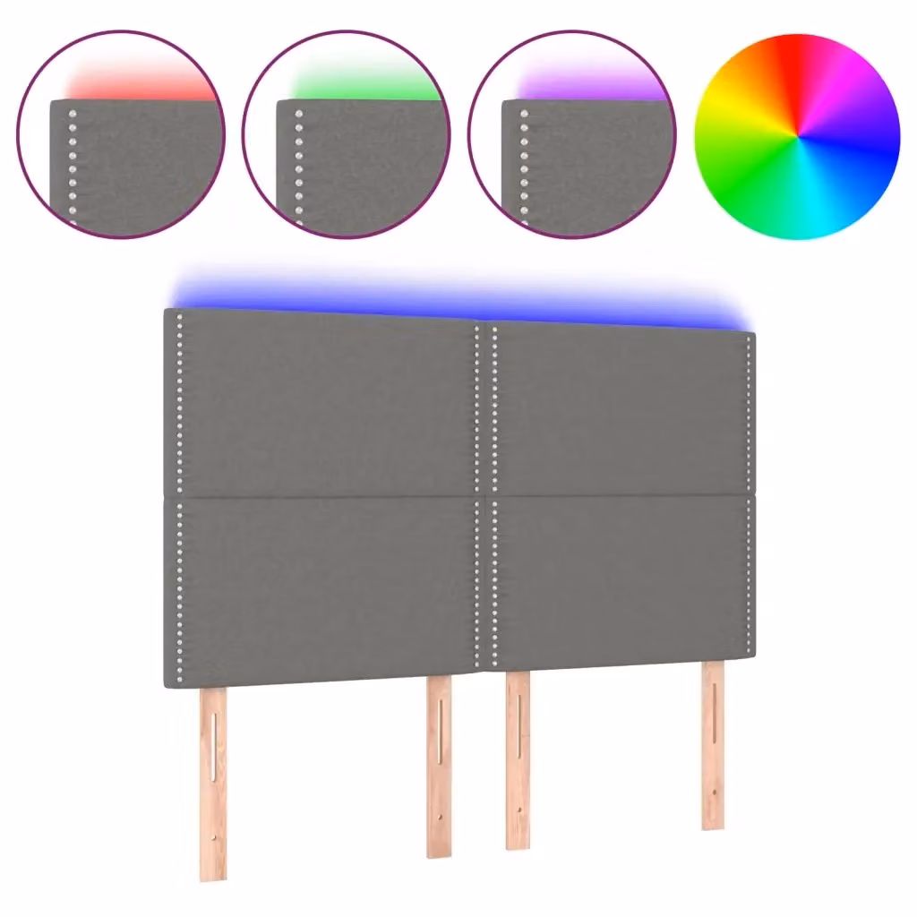 Testiera con LED Design Mania in tessuto grigio con porta USB, L: 144 cm, P: 5 cm, H: 118-128 cm – 2