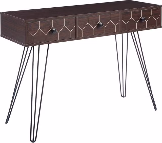 Consolle Beliani in stile industrial con 3 cassetti, finitura legno scuro e nero, L: 110 cm, P: 39 cm, H: 79 cm