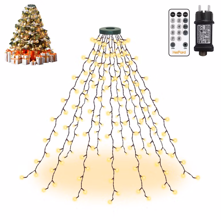 Illuminazione a LED per alberi, con anello di 1,5 metri, 180 LED, luce bianco caldo, grado di protezione IP44
