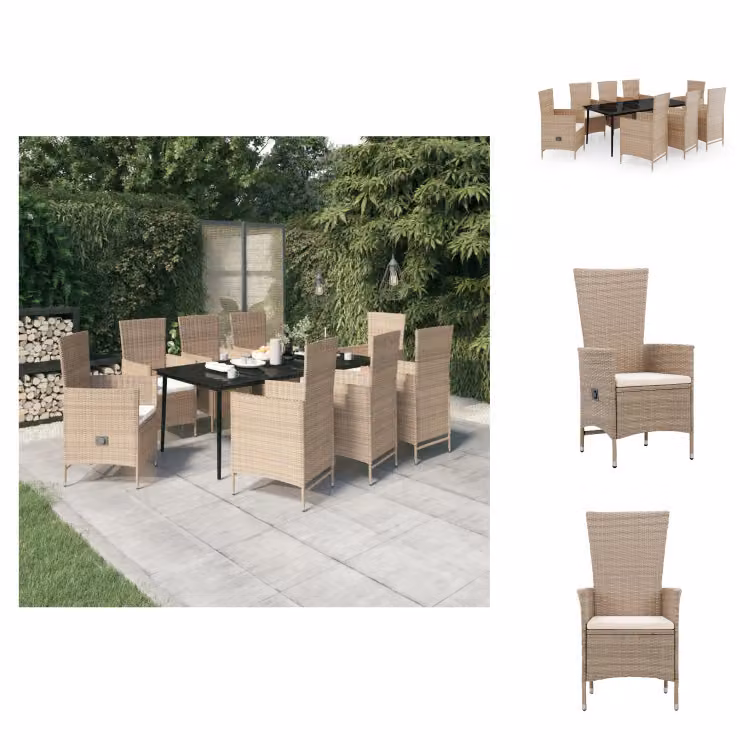 vidaXL Set da pranzo da giardino 9 pezzi con cuscini Beige - Set di mobili da giardino