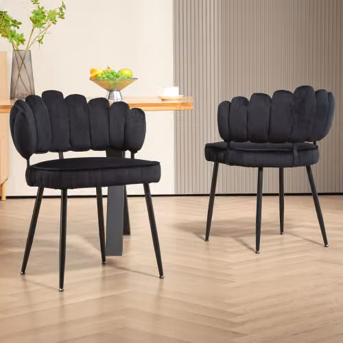 Sedia da pranzo AIORBER (set di 2), in velluto, imbottita per il massimo comfort, poggia-dita moderno con braccioli, per sala da pranzo, camera da letto, 58x56x78cm, nero