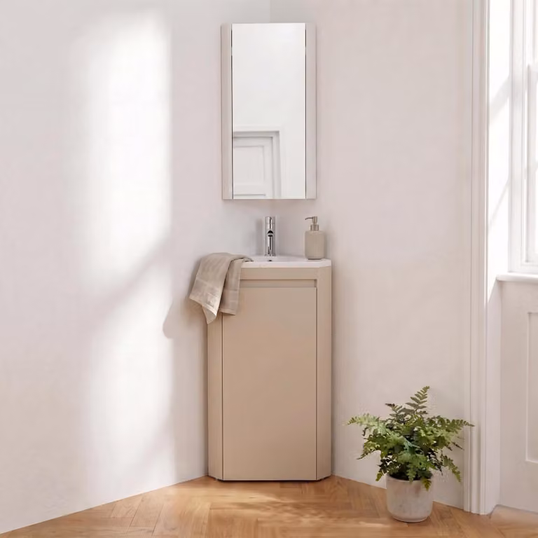 Mobile lavabo angolare SORRENTO su gambe con rubinetto e mobiletto