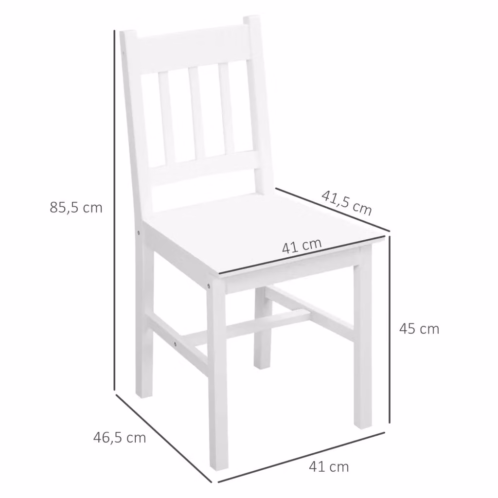 Sedia da pranzo Mivray in legno di pino bianca con schienale aperto e pattini antiscivolo H: 85,5 cm, L: 46,5 cm, P: 41 cm – 2