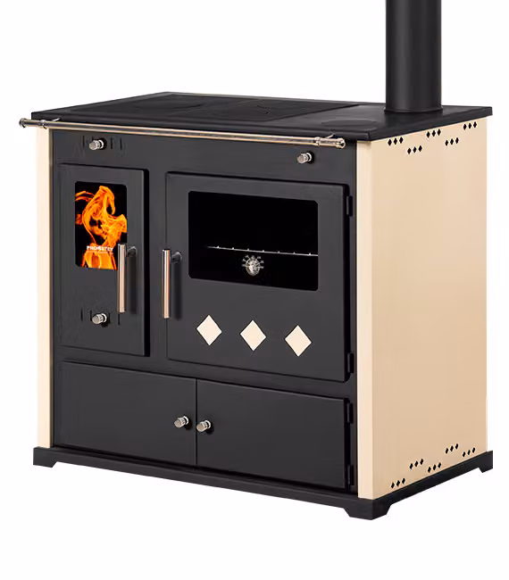 Stufa a legna con vano cottura e piano di cottura Stufa a legna Practik Lux 9,5 kW Stufa a legna Stufa a fuoco continuo Stufa per officina Stufa svedese Stufa per casetta Stufa per riscaldamento
