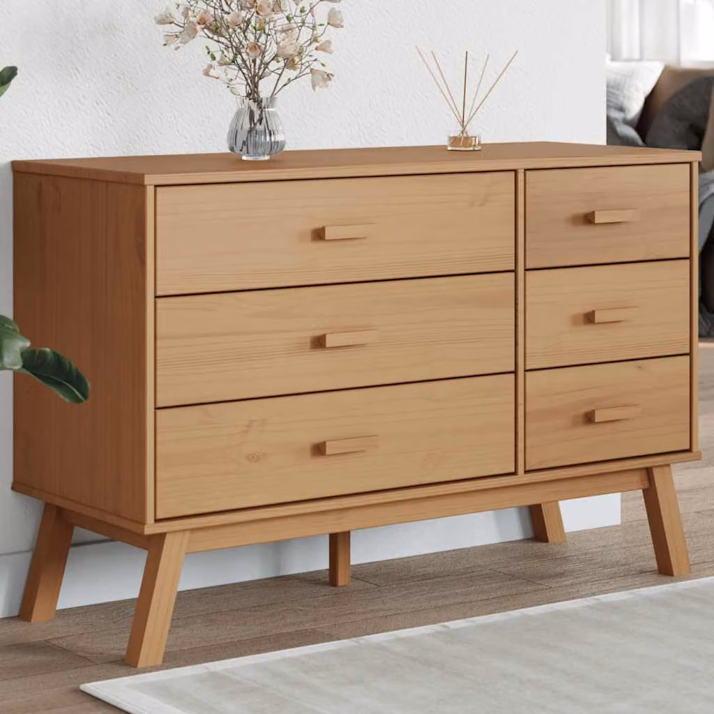 Cassettiera OLDEN vidaXL in legno massello di pino cerato, Marrone, Stile Scandinavo