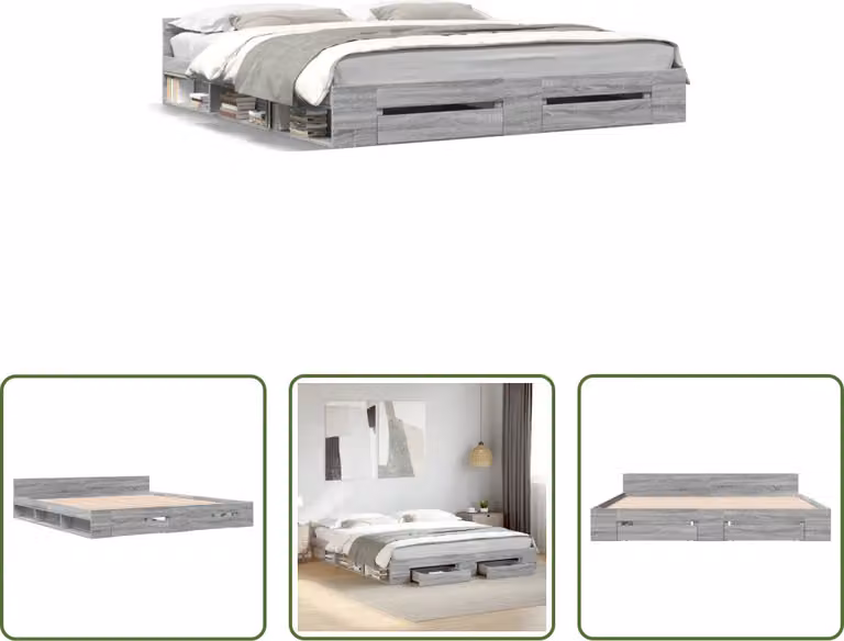 The Living Store Struttura letto con cassetti grigio Sonoma 200x200cm materiale legno