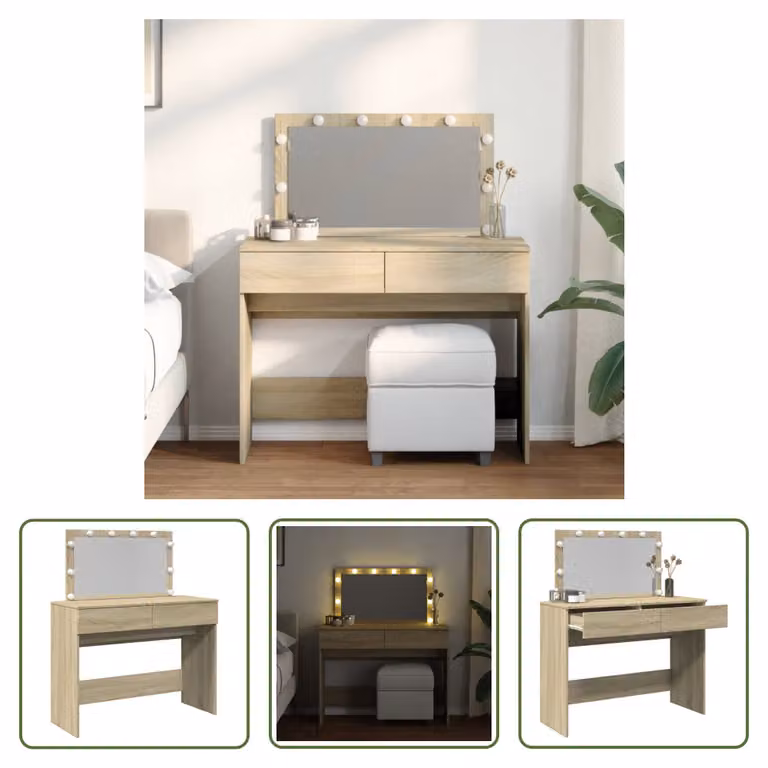 The Living Store Comodino con illuminazione LED Rovere Sonoma 100x40x120 cm