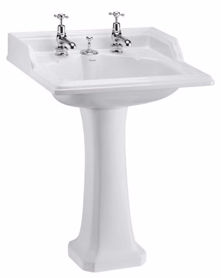 Lavabo Art Déco Casa Padrino con 2 fori per rubinetti - Lavabo in porcellana bianca dimensioni 65 x 57,5 x 92 cm