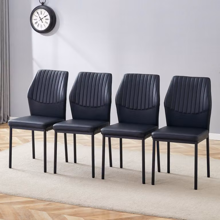 Set di 4 sedie da pranzo, schienale in poliuretano con motivo decorativo, gambe in metallo, stile lussuoso minimalista (nero)