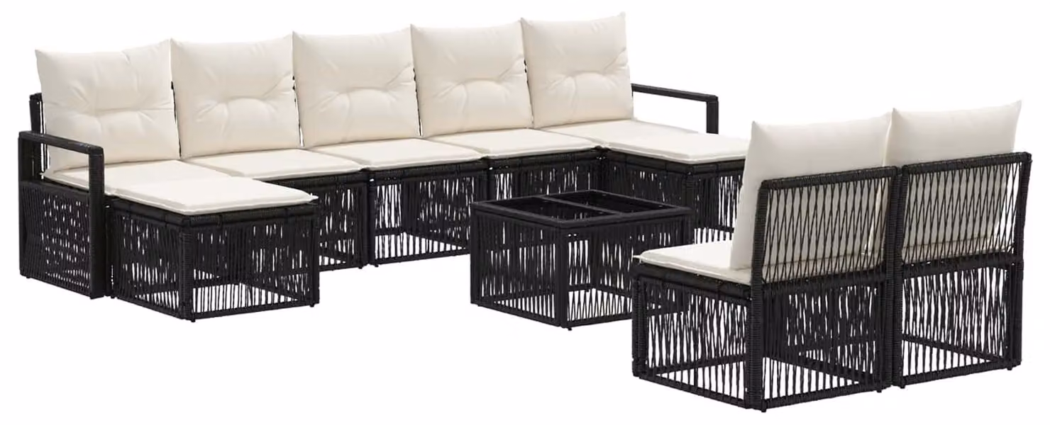 Set Divano da Giardino 10 pcs Nero polyrattan