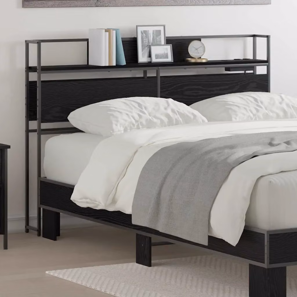 Testata letto con contenitore vidaXL in legno e metallo nero con ripiano integrato e porta USB L 120 x H 98 x P 15 cm