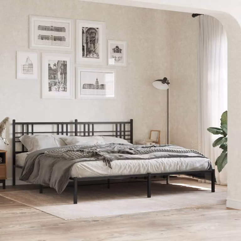 Giroletto con testiera in metallo vidaXL nero L: 219 cm, P: 187 cm, H: 90 cm