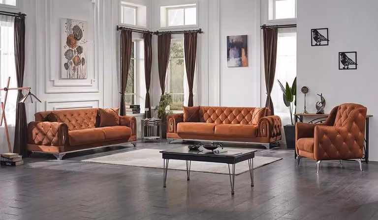 Wohnzimmer Sofa Set 3tlg Polster Möbel Chesterfield Braun 3+3+1 Sitzer