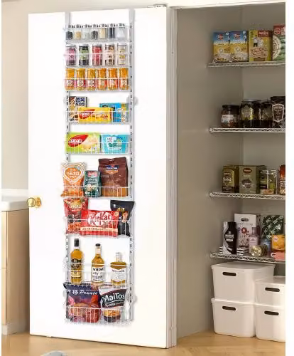 Organizzatore per Dispensa VEVOR Sopra Porta con 9 Ripiani Regolabili in Metallo, Porta Spezie Sospeso Bianco