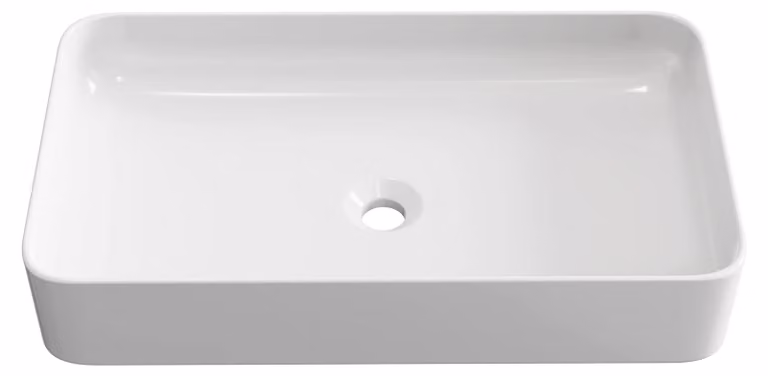 Lavabo da appoggio in Vetroceramica, bianco, rettangolare, di piccole dimensioni. Dimensioni:
