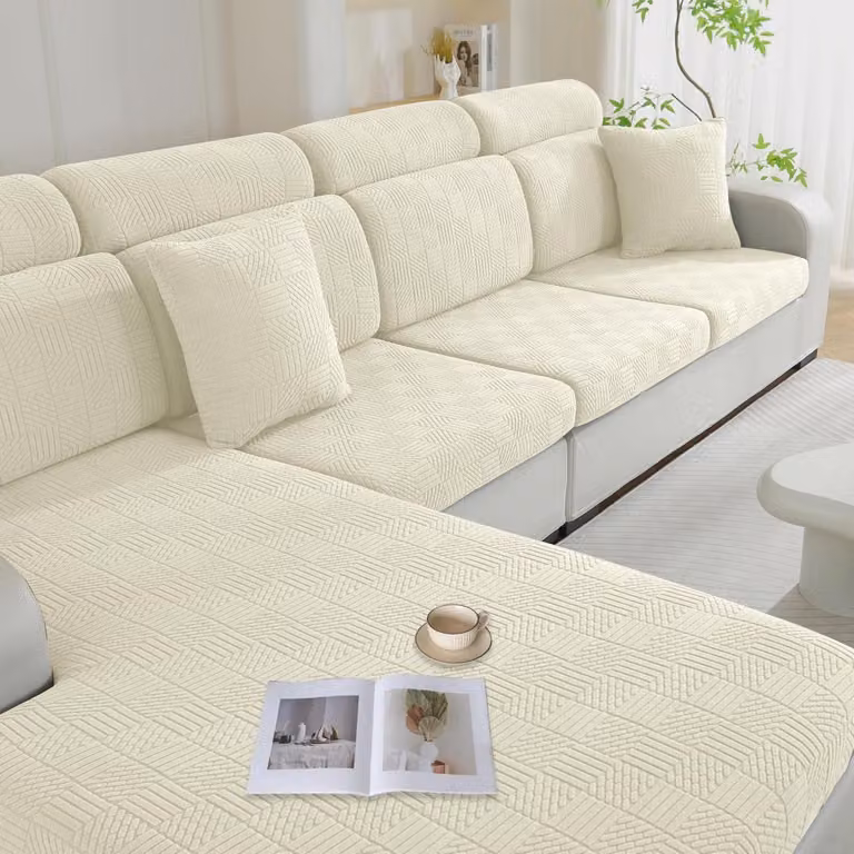 Copertura elastica impermeabile per cuscini da seduta, universale, adatta a divani a 1 posto, divani a 2 posti e chaise-longue, colore beige