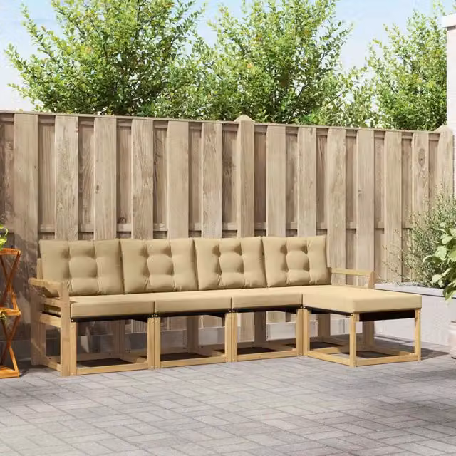 Set di divani da esterno 5 pz Bianco e Beige 3389383