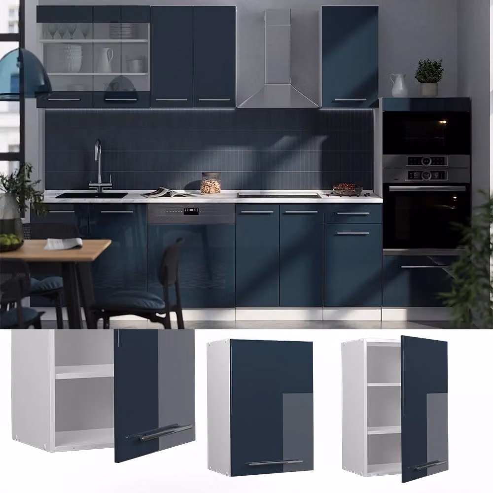 Pensile da cucina Vicco Fame-Line moderno in MDF blu scuro lucido e bianco L: 50 cm, H: 72 cm, P: 34,1 cm – 2