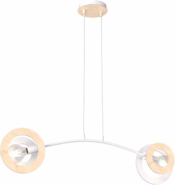 Lampadario a soffitto moderno Luceart-Classic Djehuty con 2 luci in metallo bianco e legno naturale