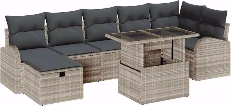 Set Divano da Giardino 8 pcs Grigio chiaro Poly Rattan