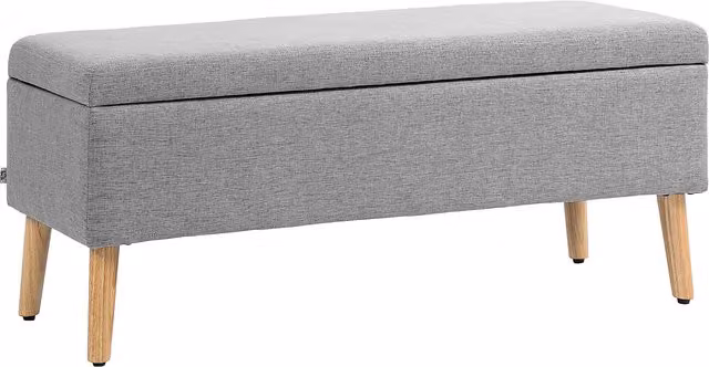 Cassapanca con spazio di archiviazione HOMCOM in stile lino grigio con gambe in legno di gomma, L: 110 cm, P: 39 cm, H: 45 cm