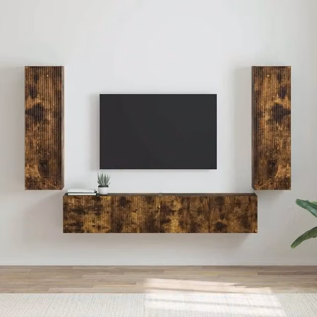 Set di 2 mobili TV da parete vidaXL in legno ingegnerizzato color rovere fumé marrone con finitura opaca per soggiorno