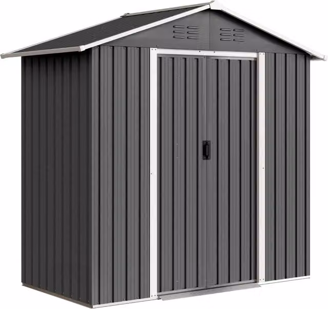 Casetta Box da Giardino 194x107x191 cm Capanno Porta Attrezzi in Acciaio Grigio