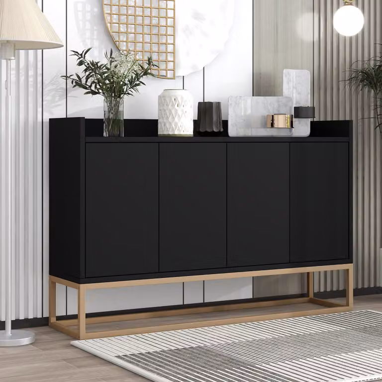 Bellissima cassettiera moderna a 4 ante da 120 cm per sala da pranzo, soggiorno, cucina - nero