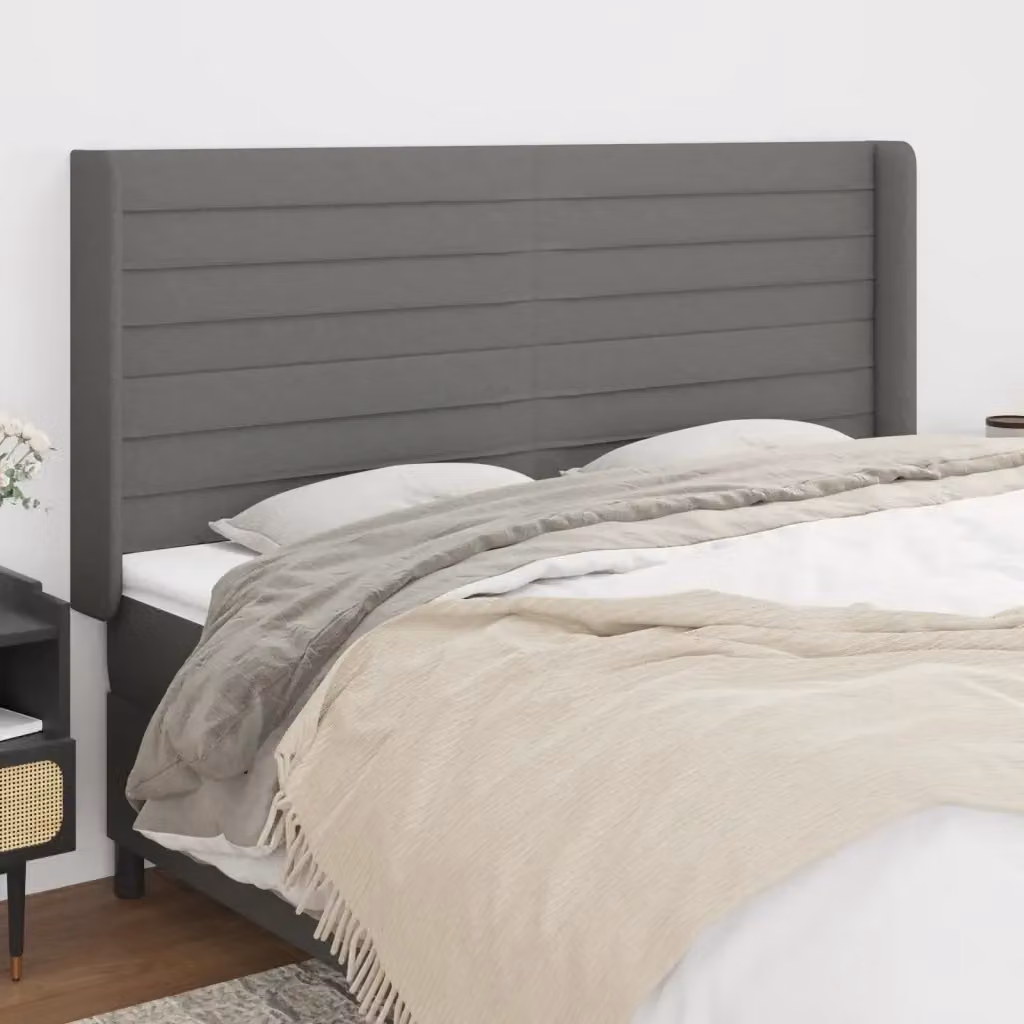 Testata del letto ad orecchio in tessuto grigio scuro L: 163 cm, P: 16 cm, H: 118-128 cm – 2