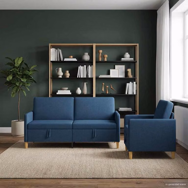 Set di divani vidaXL moderno in tessuto blu con seduta a sollevamento per soggiorno