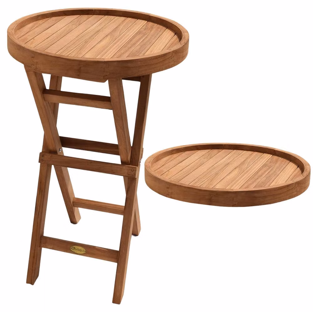 Tavolino pieghevole in teak massello, forma rotonda, modello Alessandria, resistente agli agenti atmosferici, diametro 50 cm