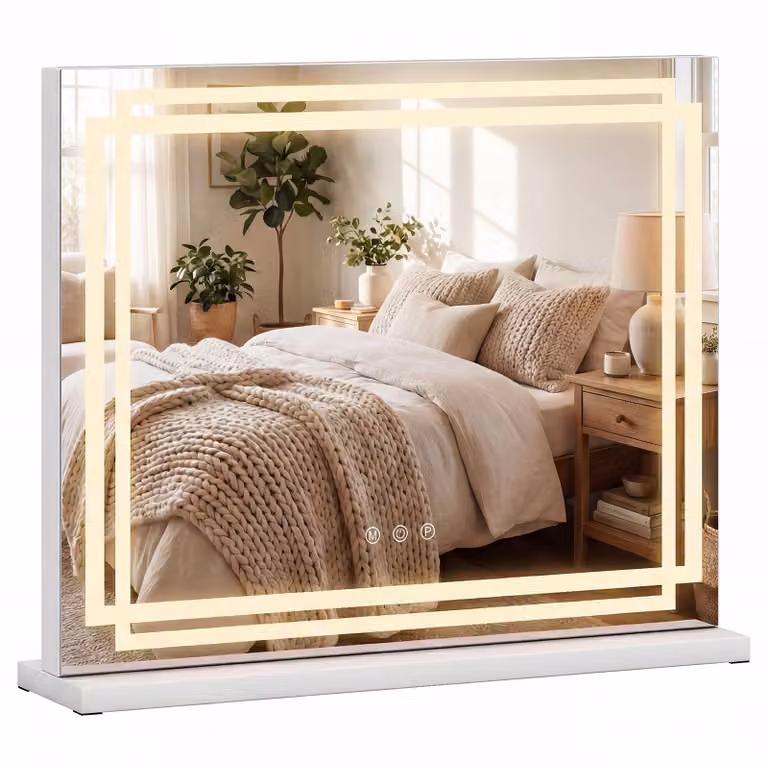 Specchio cosmetico illuminato a LED COSTWAY, specchio cosmetico Hollywood con 3 modalità di regolazione dell'intensità luminosa e comando Smart Touch 58 x 12 x 48 cm