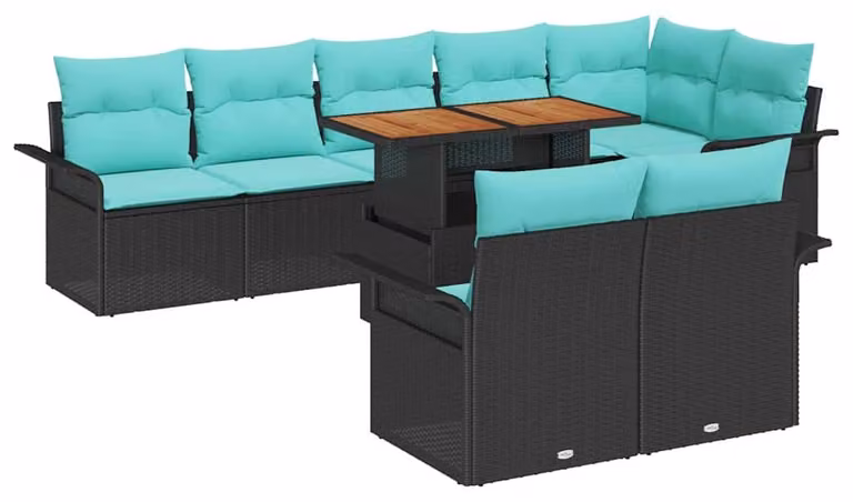 Set Divano da Giardino con archiviazione 9 pcs Nero Poly Rattan