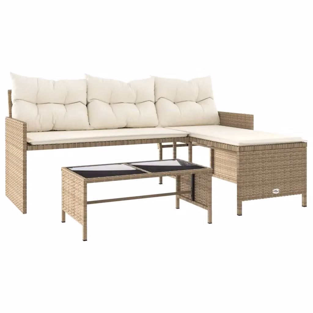 Set da giardino a L con divano a 3 posti, tavolo da caffè e cuscini beige vidaXL – 2