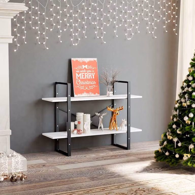 Libreria a 2 Ripiani vidaXL in Stile Industrial Bianco con Legno e Metallo L: 100 cm, P: 30 cm, H: 70 cm