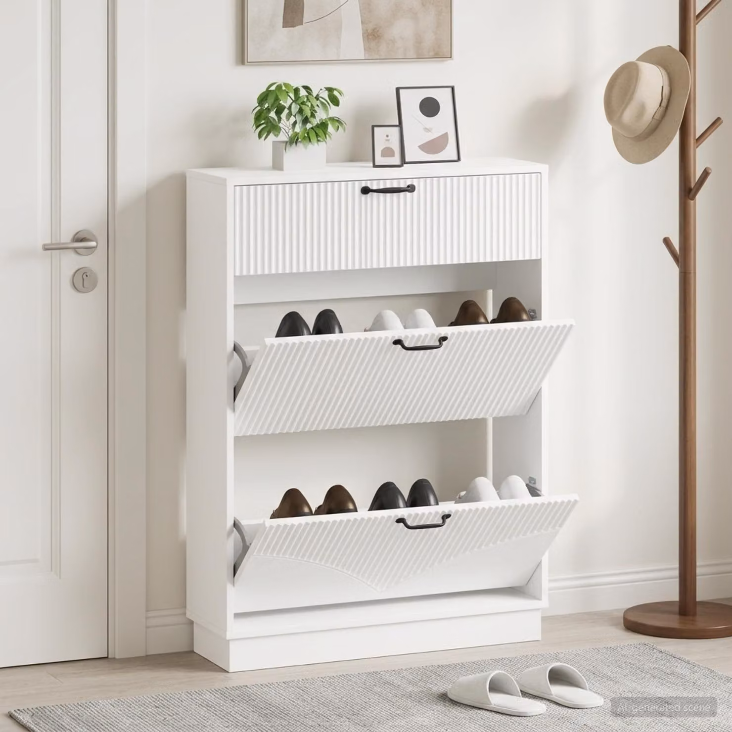 Scarpiera mobile vidaXL HOORN in legno ingegnerizzato e metallo, L: 78 cm, P: 24 cm, H: 100 cm