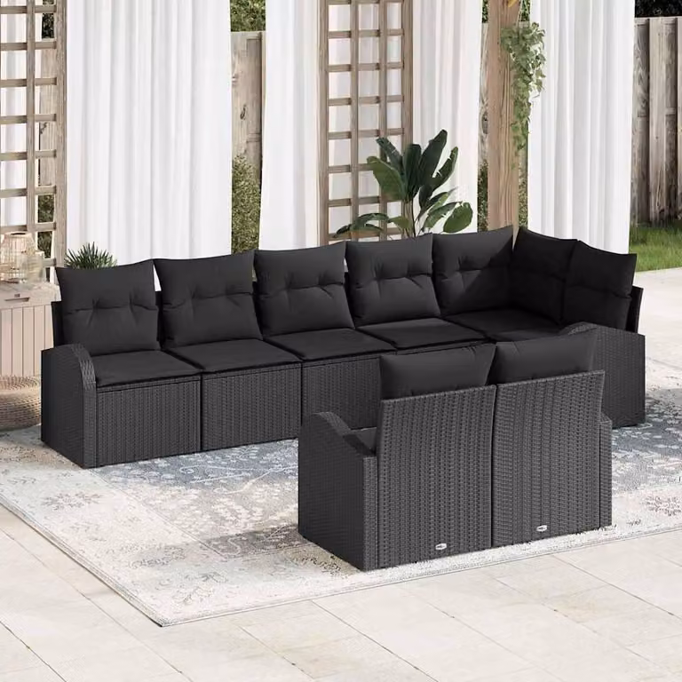 Maison Exclusive - Set da giardino composto da 8 pezzi, divano in rattan sintetico nero
