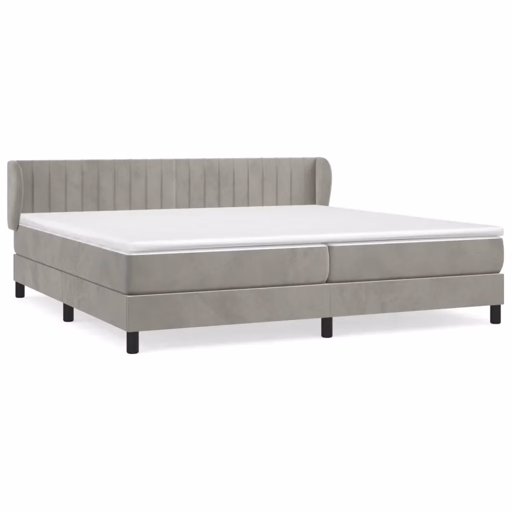 Letto a molle con materasso ibrido vidaXL in velluto grigio e bianco L/P/H: 203 x 203 x 88 cm – 2