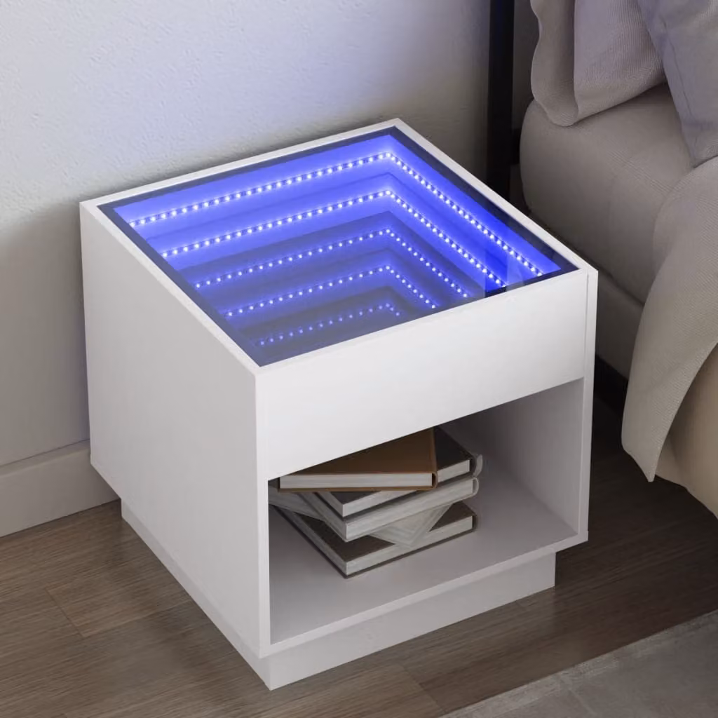 Comodino moderno vidaXL Infinity con illuminazione LED integrata Bianco L: 50 cm, P: 50 cm, H: 50 cm
