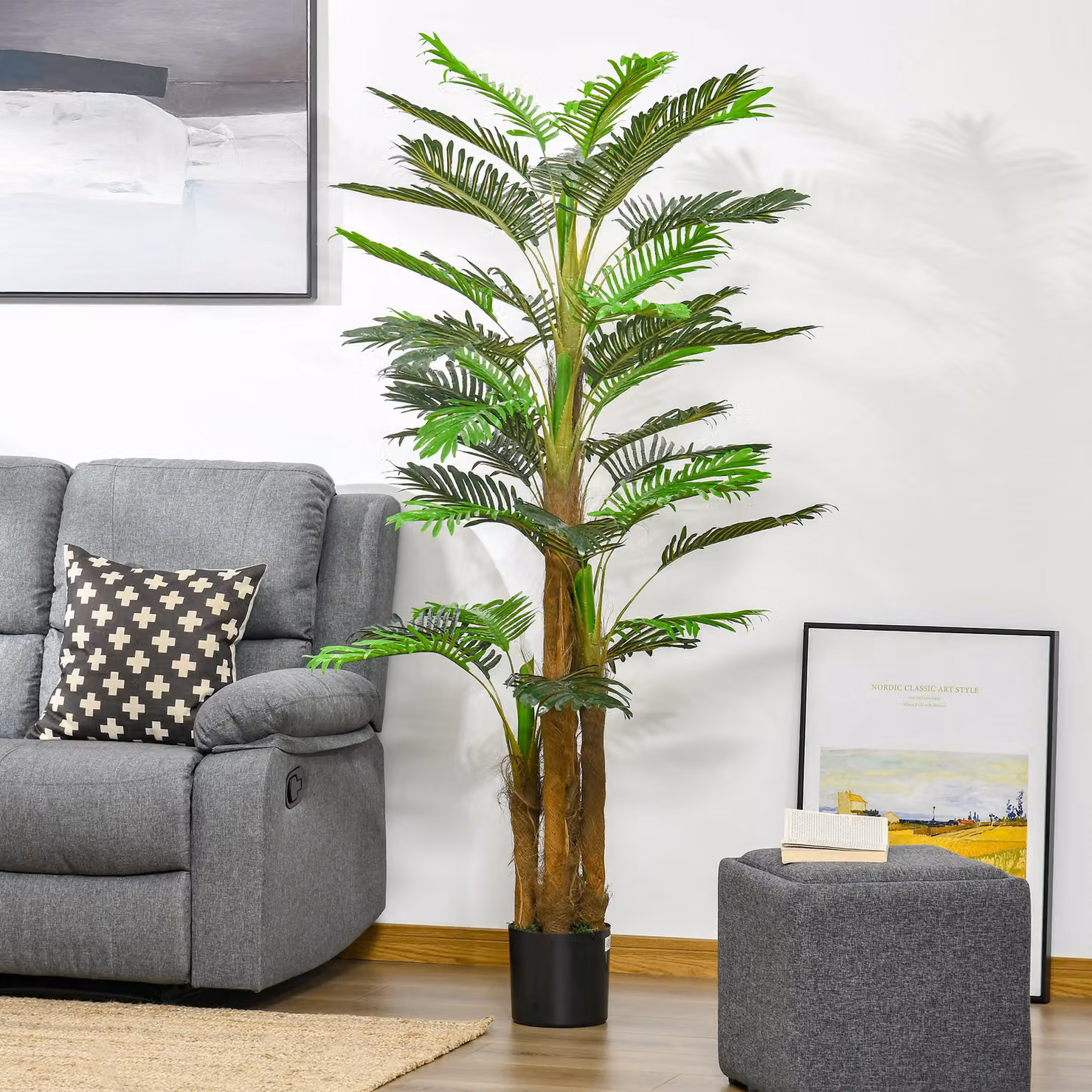 Palma artificiale HOMCOM verde con vaso, pianta finta realistica per interno ed esterno, Altezza: 185 cm – 2
