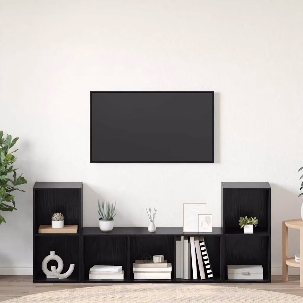 Set mobile TV moderno vidaXL in 3 pezzi, colore nero, in legno MDF per soggiorno
