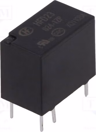 1 relè: bobina elettromagnetica, alimentazione: 24 VDC, 0,5 A / 125 VAC, 2 A, modello HFD23/024-1ZP, marca Elektro