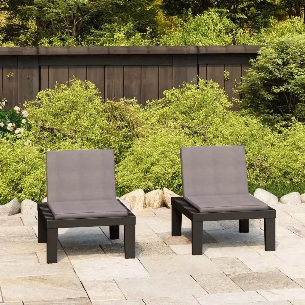 Set di 2 sedie a sdraio da giardino in plastica con cuscini impermeabili colore grigio antracite – 2
