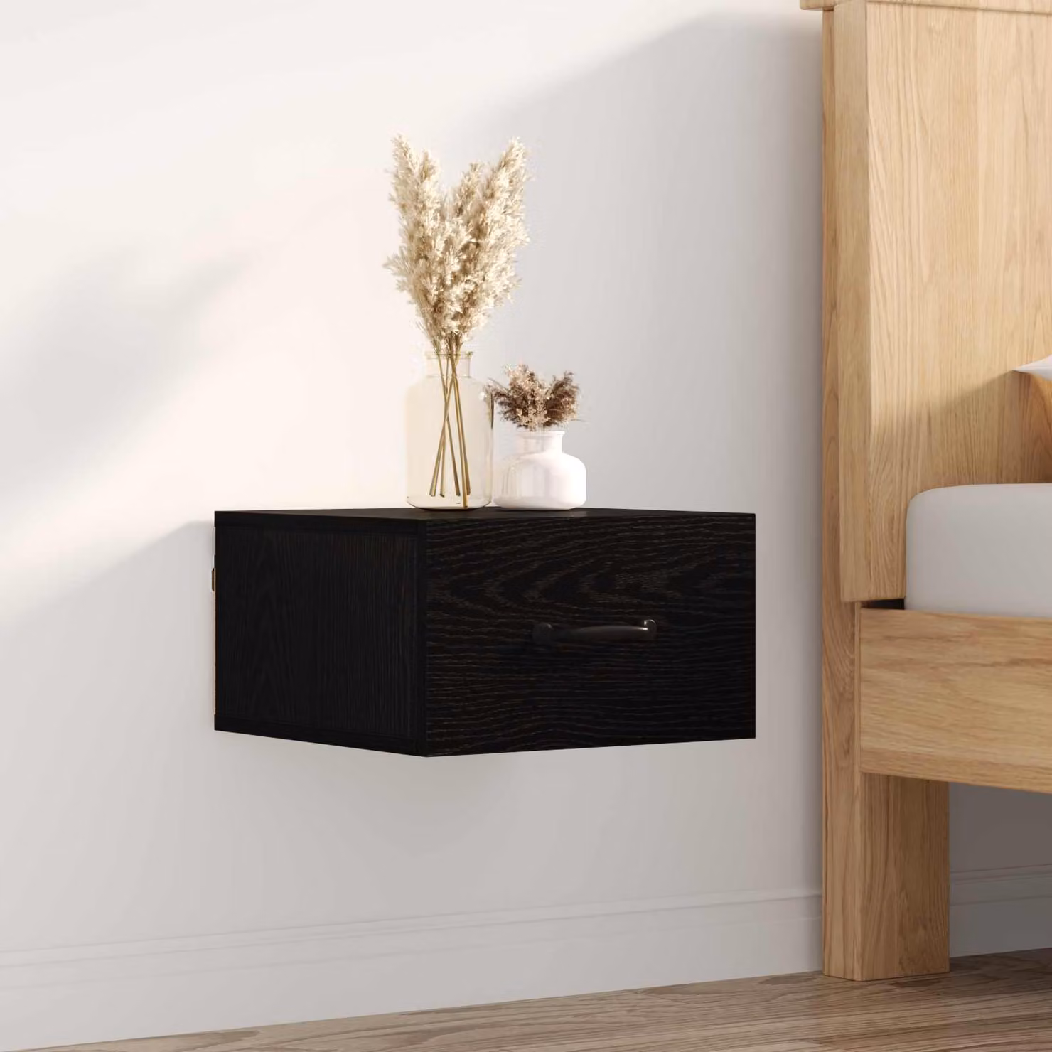 vidaXL Armadio da Notte Minimalista in MDF, Rovere e Nero, da Appendere al Muro, L 35 x P 35 x H 20 cm