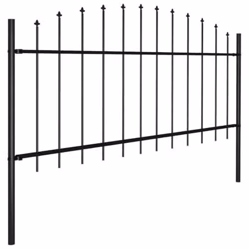 Recinzione da giardino in acciaio con punte, colore nero, dimensioni 537 x 75 cm, composta da 3 pannelli, 4 pali, elemento di protezione della privacy, rete metallica a doppia maglia, pannello in metallo per terrazza, balcone, delimitazione del giardino