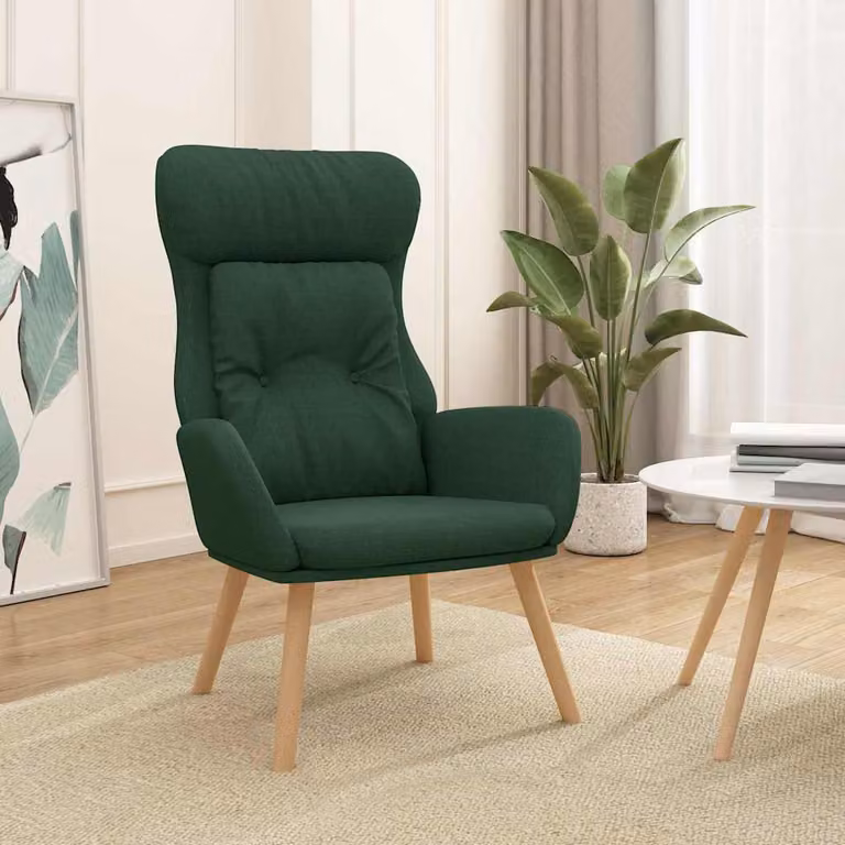 Sedia rilassante vidaXL verde con braccioli in tessuto e struttura in legno e metallo