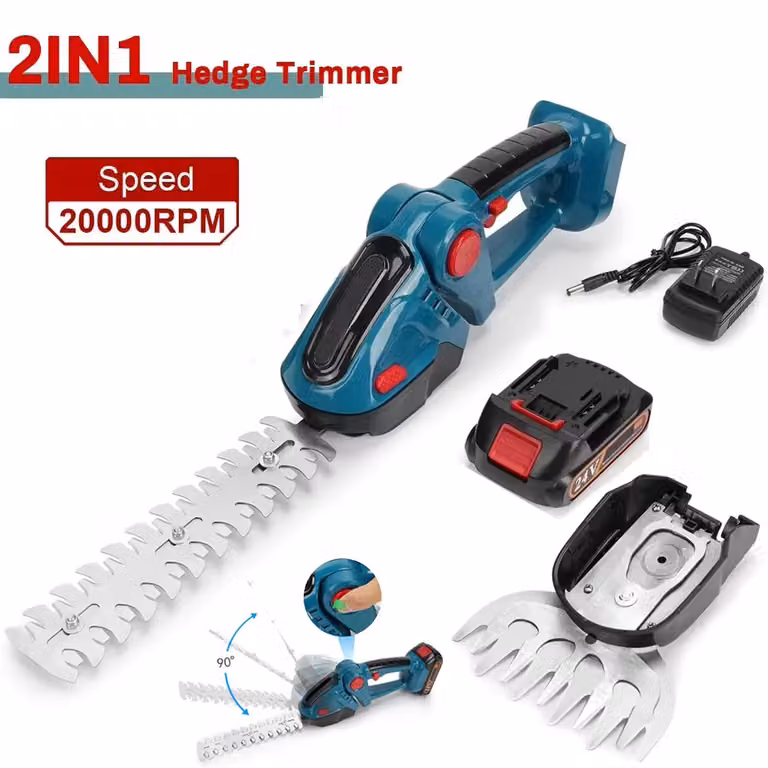 Tagliasiepi e forbice da giardino 2-in-1 - Forbice da giardino elettrica - Doppia lama - Lunghezza delle lame: 16 mm - Ricaricabile - 1 batteria inclusa