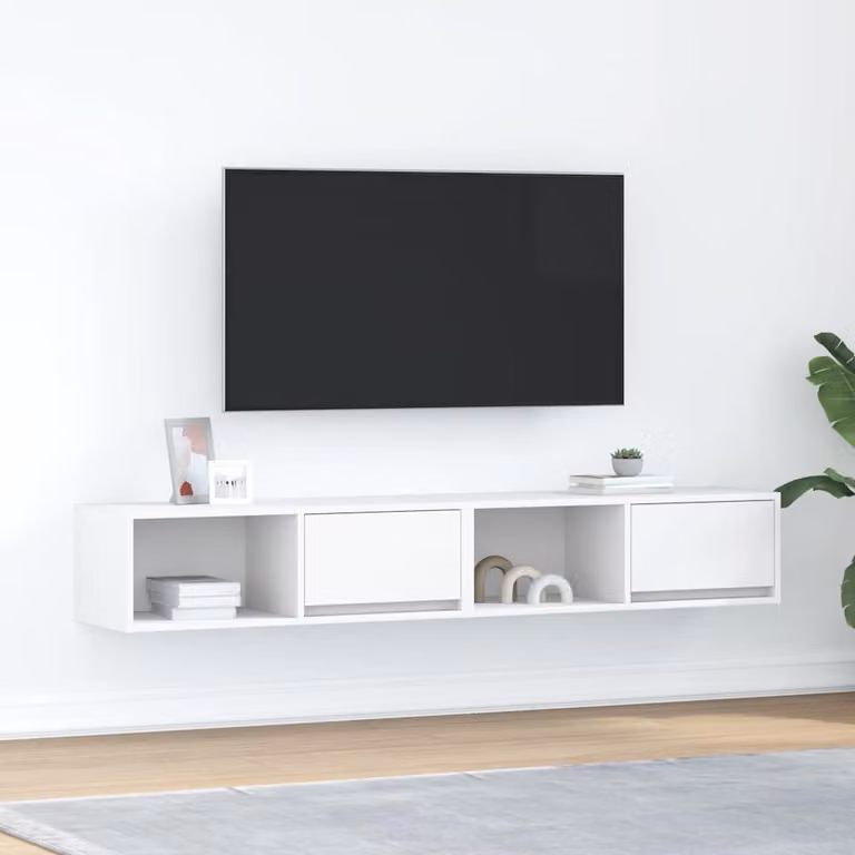 Set di 2 mobili TV da parete vidaXL in legno multistrato e MDF, colore bianco opaco, L 80 cm x P 31 cm x H 25,5 cm